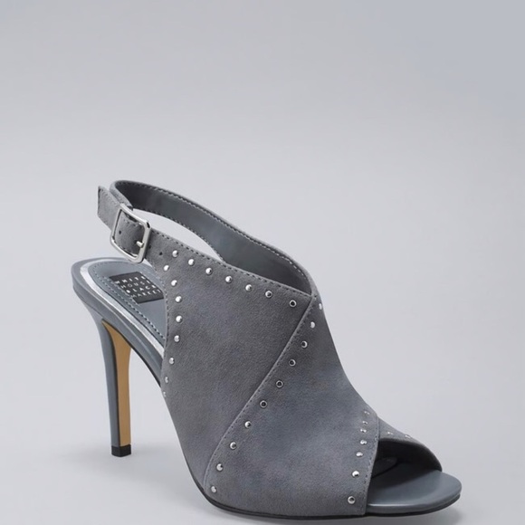 White House Black Market Gray Suede Studded Heels | Size 8 - Picture 4 of 8